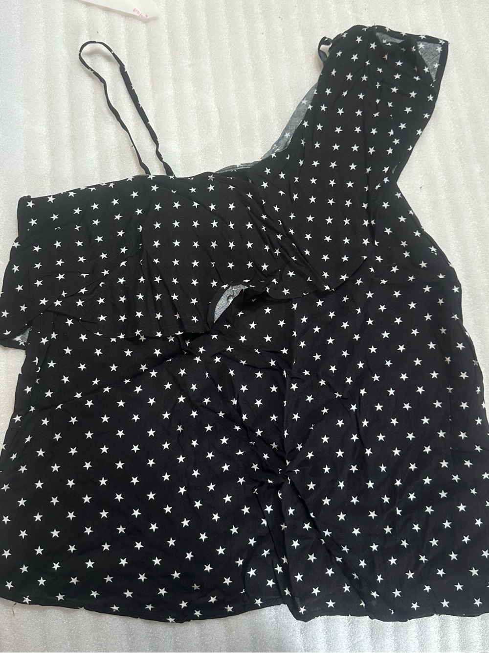 Monteau Black and White Star-Print One-Shoulder Top
